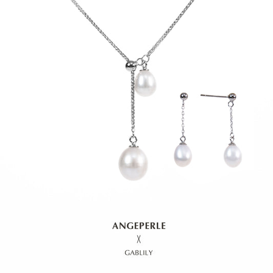 Y-shaped Pearl Pendant With Earrings And Scarf Teardrop Shaped Pearls: 6-10mm Freshwater S925 Silver (TSJCY718)