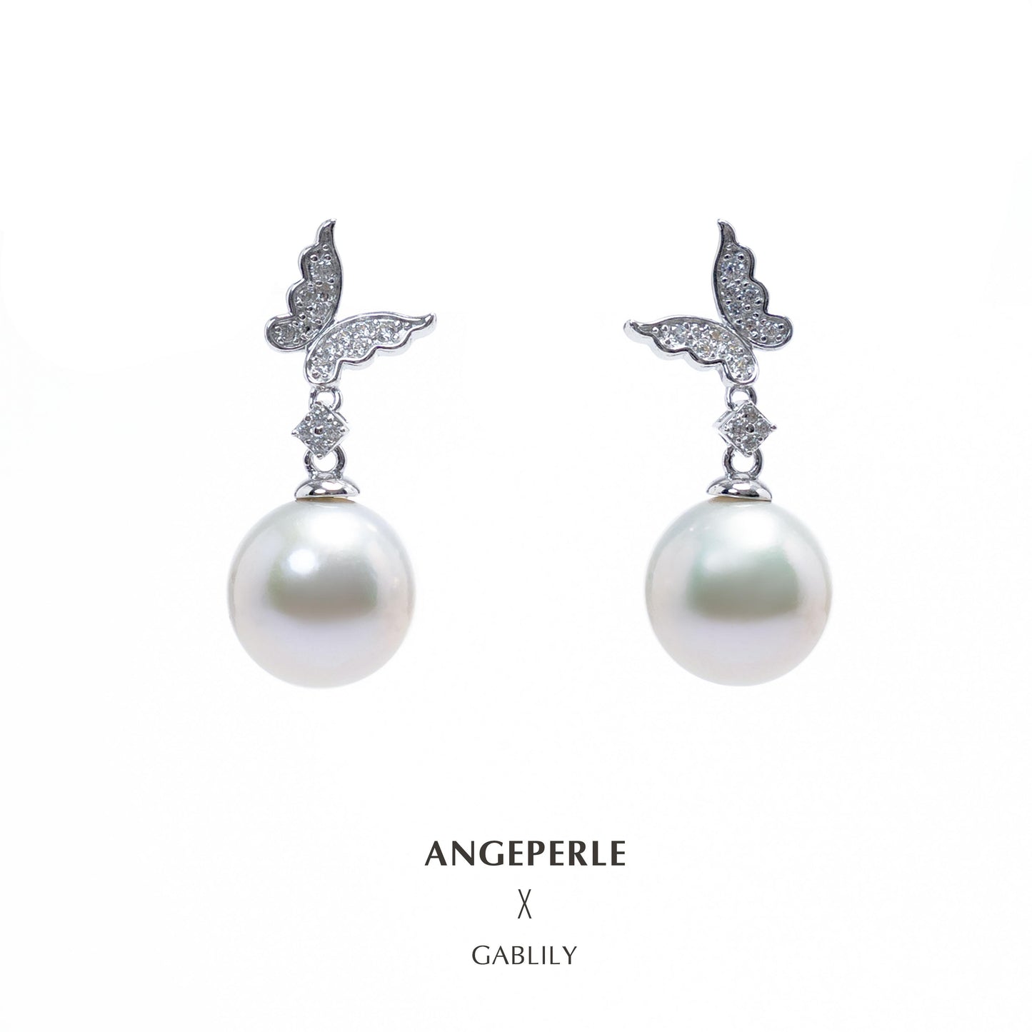 Gablily Butterfly Pearl Earrings：11-12mm Freshwater S925 Silver (TSSLF33)