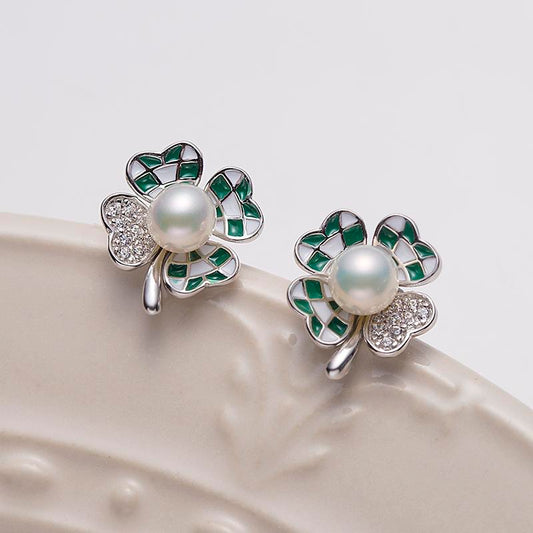 Enamel Pearl Earrings : 4-5mm Freshwater S925 Silver (zpjcy056)