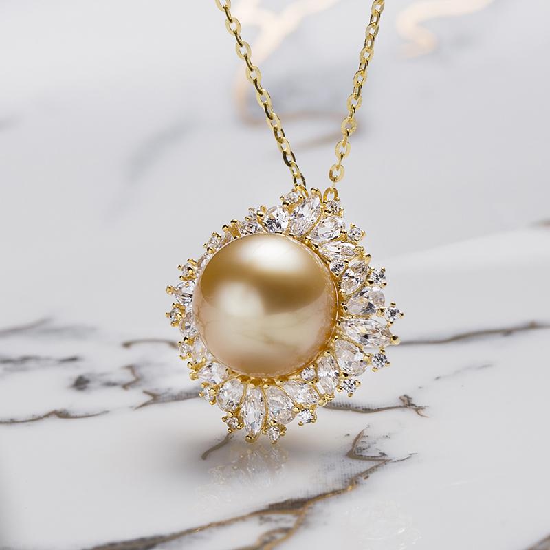 10-11mm Golden South Sea Pearl S925 Silver Pendant by ANGEPERLE