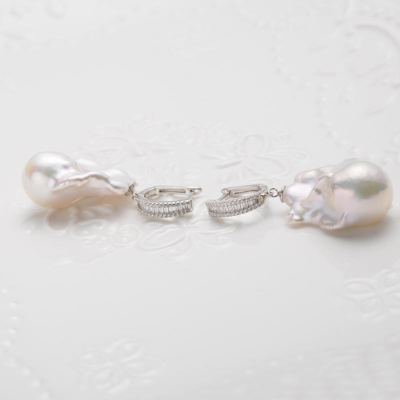 Baroque Pearl Dangle Earrings:  13-16mm Freshwater S925 Silver (tsjcy077)