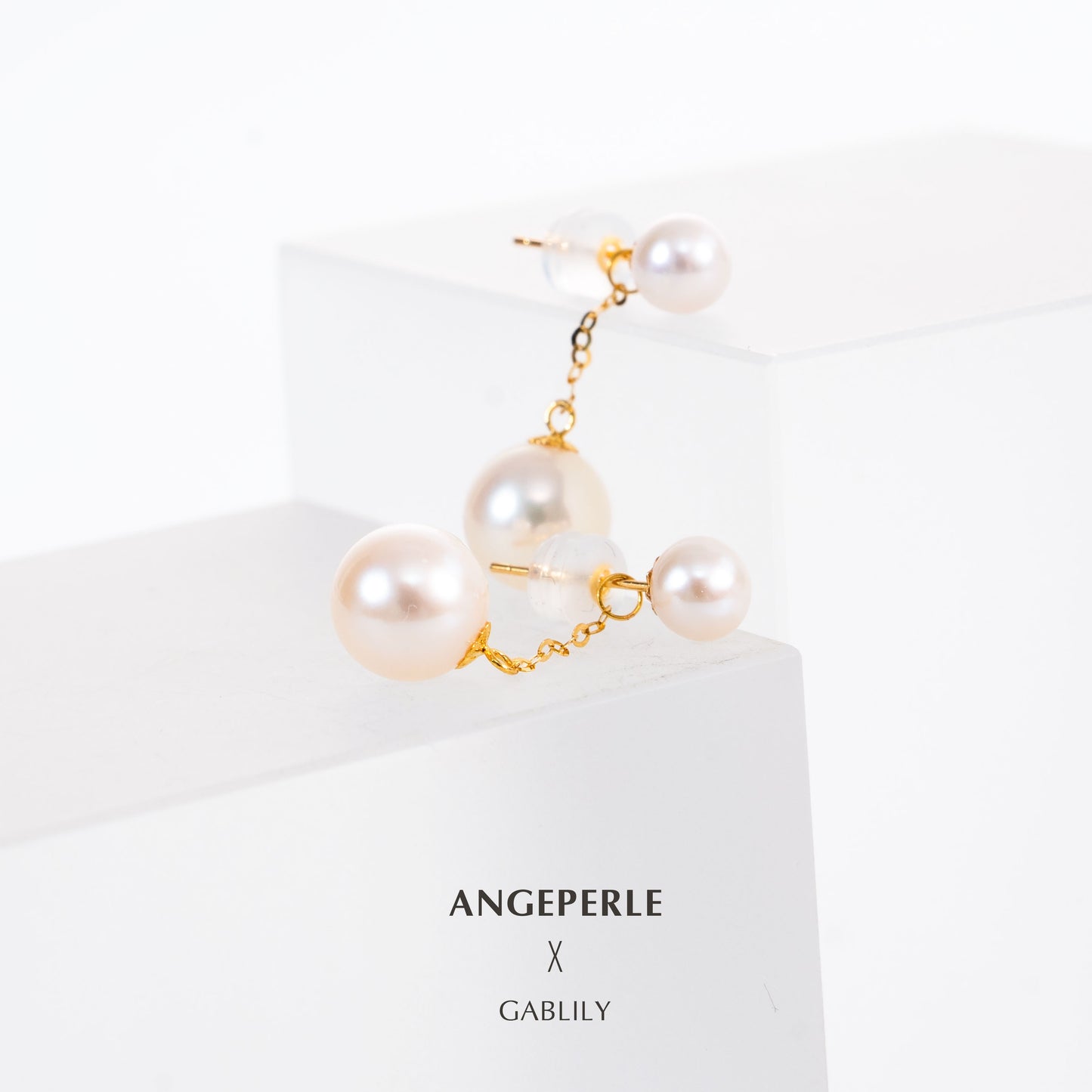 Gablily Big And Small Double Beads Pearl Earrings: 5-6/8-9mm Freshwater 18K Gold (TSJCY743)