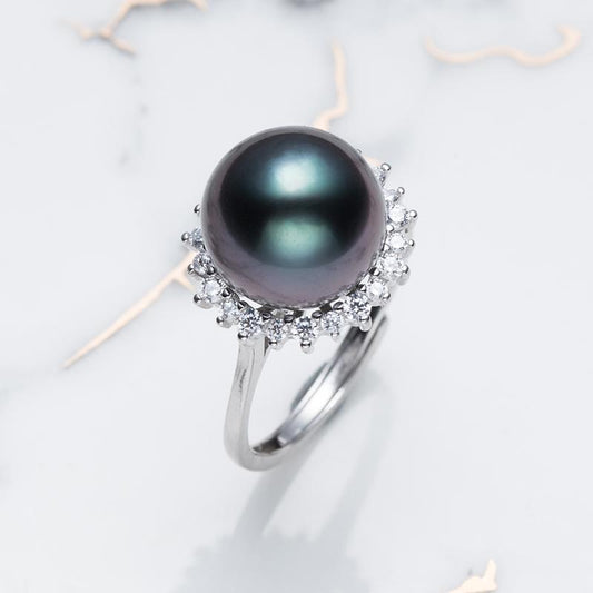 Sunflower Tahitian Ring: 10mm Seawater Pearls S925 Sliver (SZJY001)