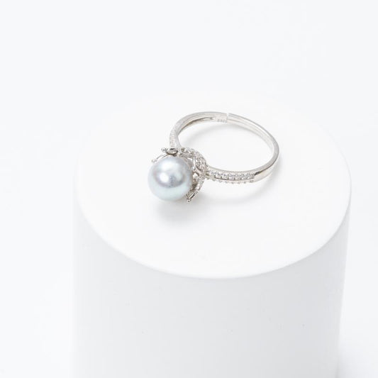 Akoya Madama Blue Pearl A Crown Shaped Ring: 7-8mm Seawater S925 Silver (ZPJCY009)