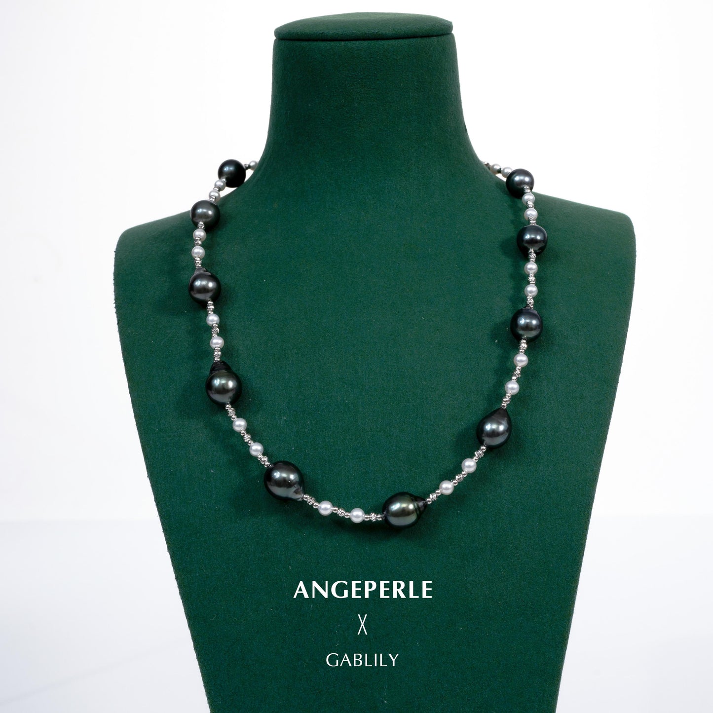 Gablily And Tahitian pearl necklace : Gablily 3-4/Tahitian 9-11mm Seawater And Freshwater S925 Silver (TSJCY305)