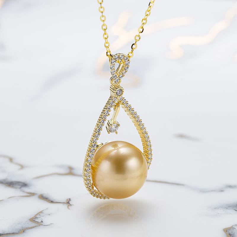 11-12mm South Sea Golden Seawater Pearl S925 Silver Bag of Fortune Pendant