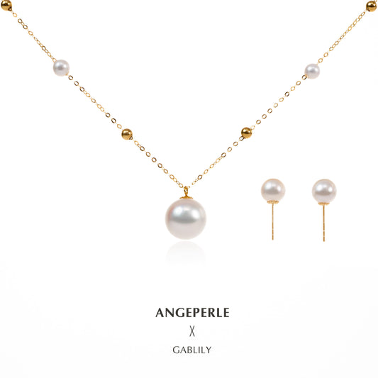 Gablily Big And Small Pearl Pendant Free Earrings: 3-4/4.5-5/8-9mm; earrings 6-7mm Freshwater 18K Gold (TSGY100)