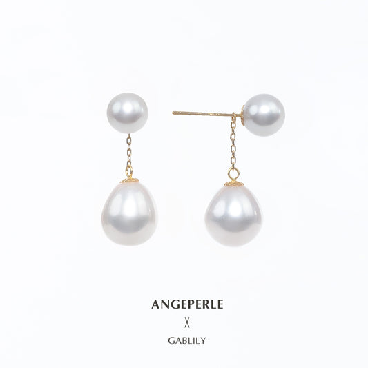 Droplet Shaped And Round Pearl Combination Earrings: 6-7/9-10mm Freshwater 18K Gold (TSJCY162)