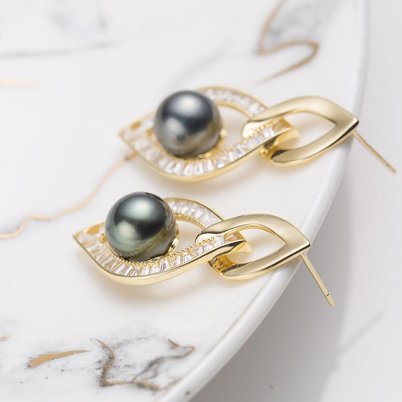 Angel Eyes Tahitian Pearl Earrings：8-9mm Seawater S925 Silver (TSXX209)