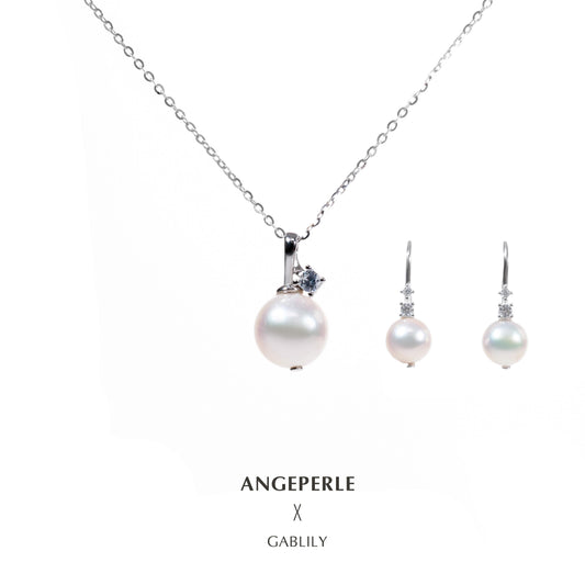 Akoya Two-piece set of pearl pendants and earrings : 8-9mm Seawater S925 Silver (TSJCY406)