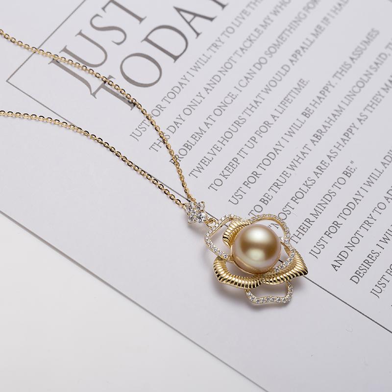 10-11mm South Sea Golden Pearl Floral S925 Silver Pendant by ANGEPERLE