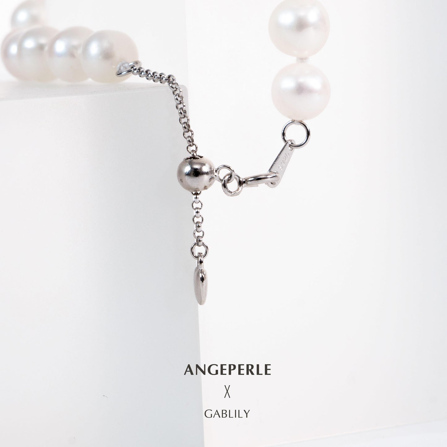 Gablily White Pearl Love Bracelet: 7.3-8.3mm Freshwater S925 Silver (TSJCY742)