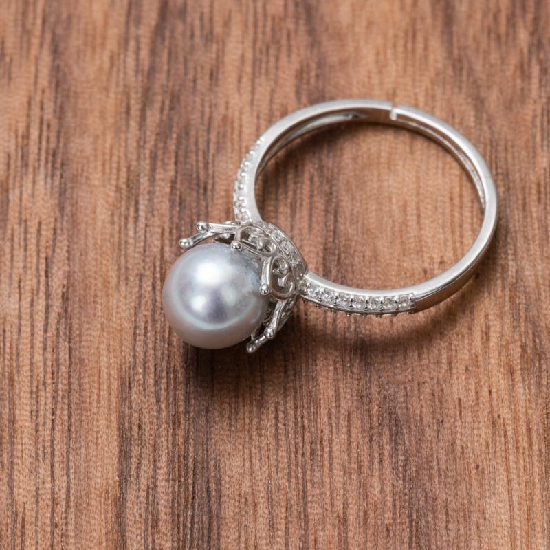 Akoya Madama Blue Pearl A Crown Shaped Ring: 7-8mm Seawater S925 Silver (ZPJCY009)