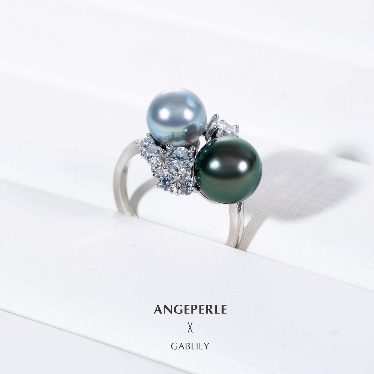 Akoya Madama And Tahitian Double Pearl Ring: 8-9mm Seawater S925 Silver (TSJCY534)