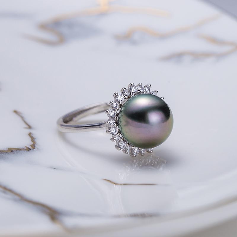 Sunflower Tahitian Ring: 10mm Seawater Pearls S925 Sliver (SZJY001)