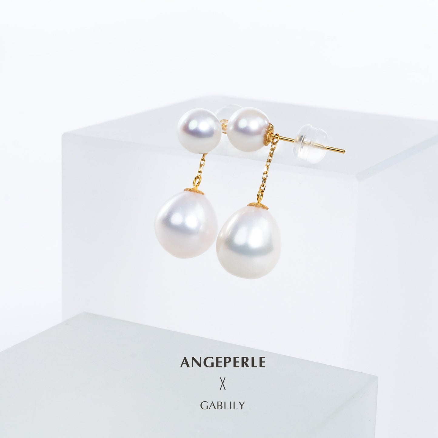 Droplet Shaped And Round Pearl Combination Earrings: 6-7/9-10mm Freshwater 18K Gold (TSJCY162)