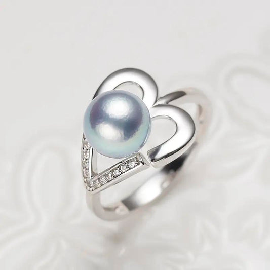 Akoya Madama Blue Rose Love Design Pearl Ring: 8-9mm Seawater S925 Silver (zpjcy110)