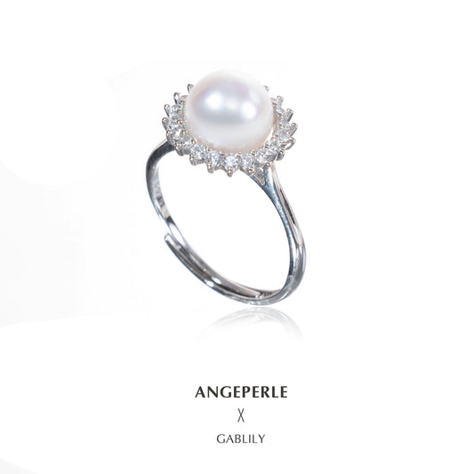 Akoya White Pearl Sunflower Ring：8-9mm Seawater S925 Silver (TSJCY599)