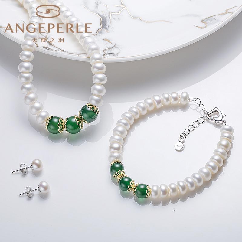 Three piece set pendant earrings bracelet : Necklace and bracelet 8-10mm; earrings 6-7mm Freshwater Alloy (YS115)