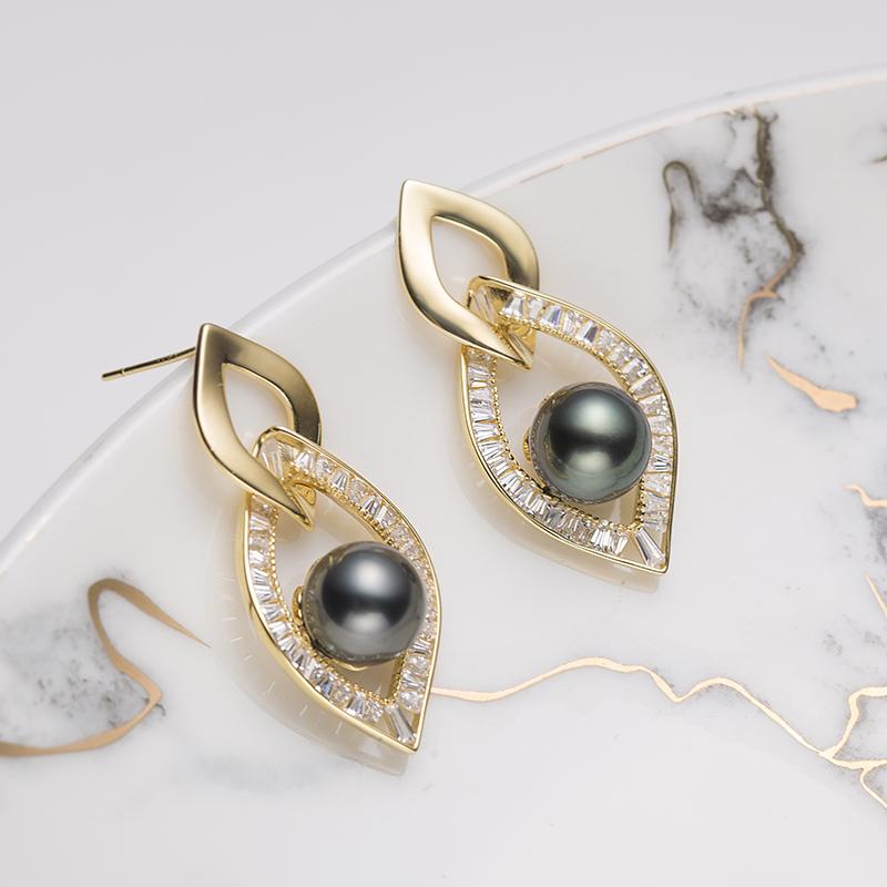 Angel Eyes Tahitian Pearl Earrings：8-9mm Seawater S925 Silver (TSXX209)