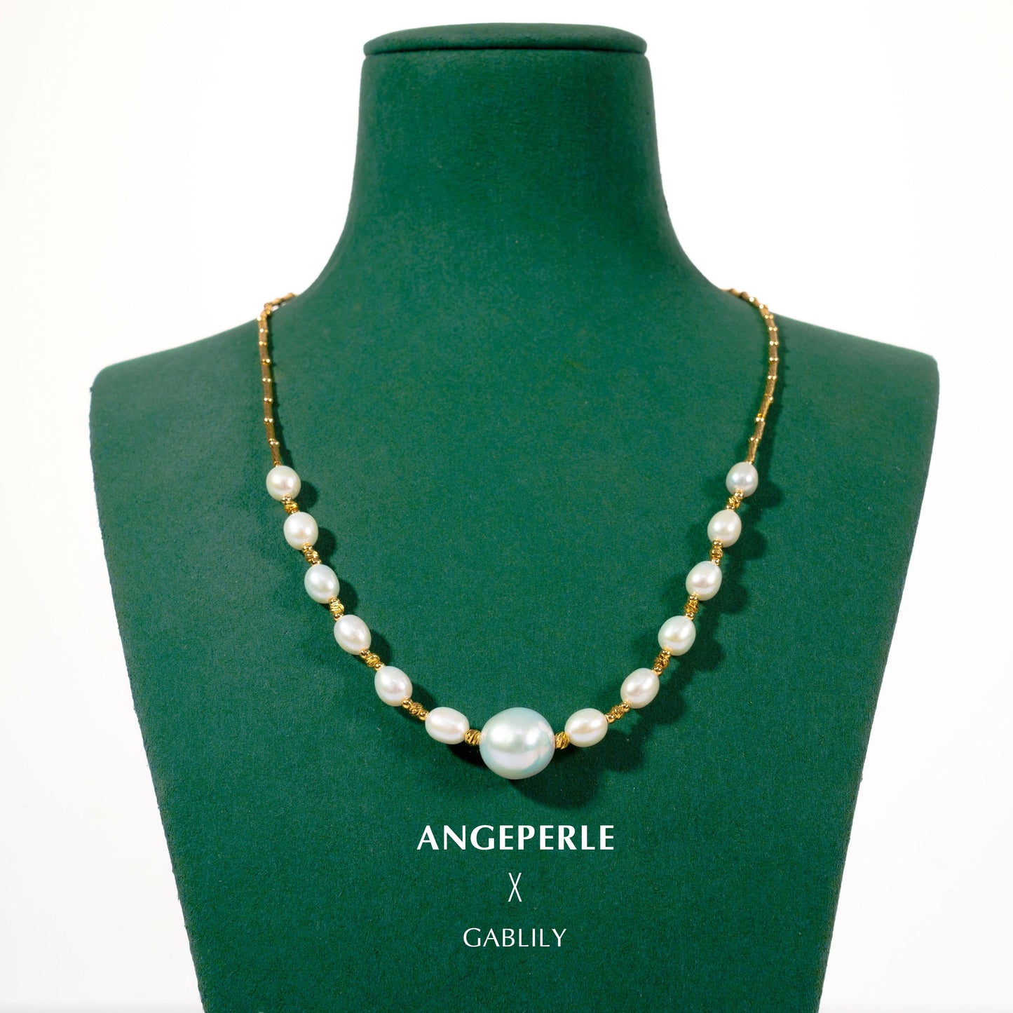 Gablily Drop Baroque Pearl Necklace 43-45cm : 5-6/11-12mm Freshwater Alloy (TSAW086)