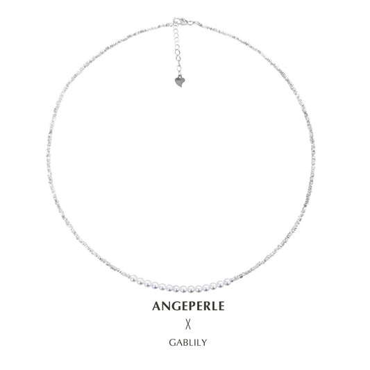 Gablily Broken Silver Millet Beads Smile Necklace: :3-4mm Freshwater S925 Silver (TSAW073)