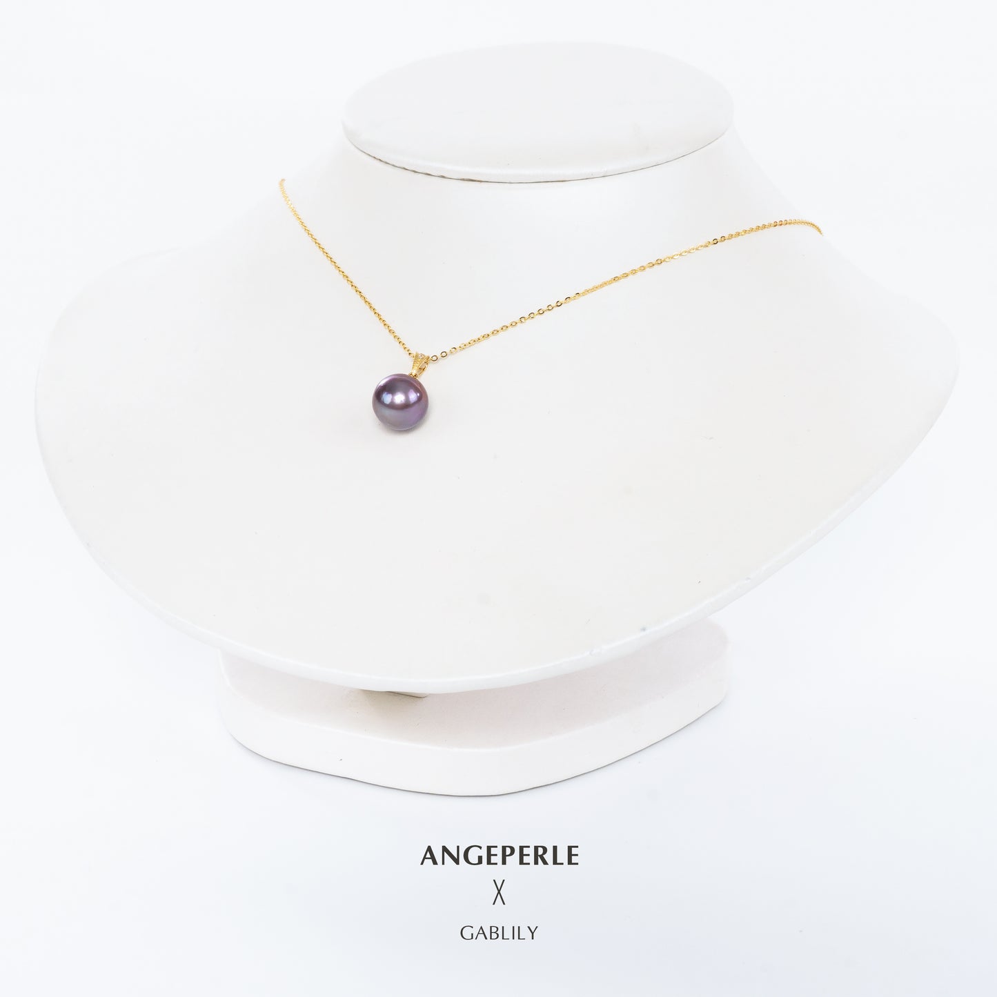 10-11mm Purple Culture Freshwater Edison Pearl 18K Solid Gold Pendant with Gold Plated Sterling Sliver Chain