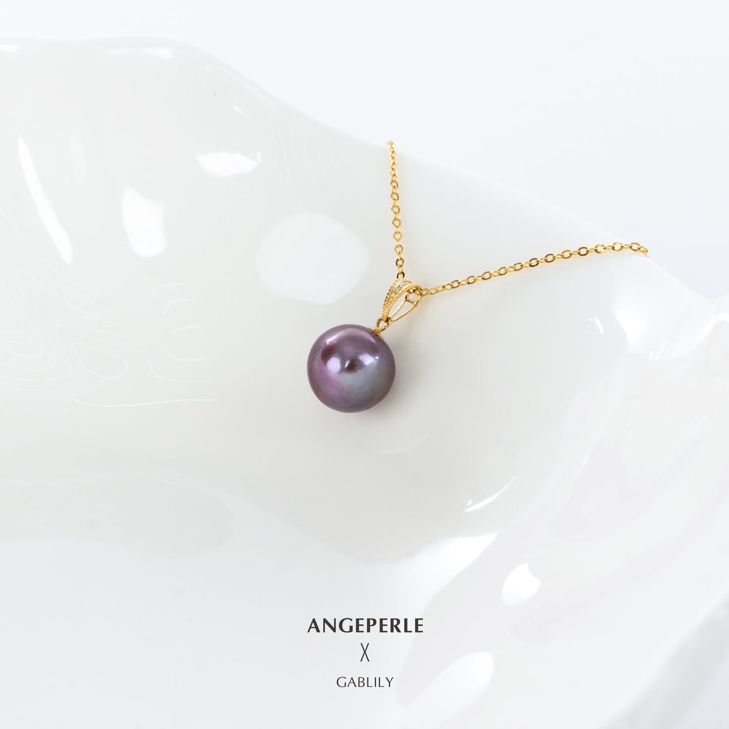 10-11mm Purple Culture Freshwater Edison Pearl 18K Solid Gold Pendant with Gold Plated Sterling Sliver Chain