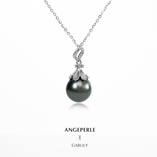 Cultured Tahitian Drop-Shaped Pearl Rhodium Over Sterling Silver Solitaire Pendant