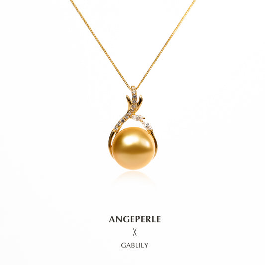 10-11mm Golden Cultured South Sea Pearl 18K Gold Solitaire Pendant by ANGEPERLE