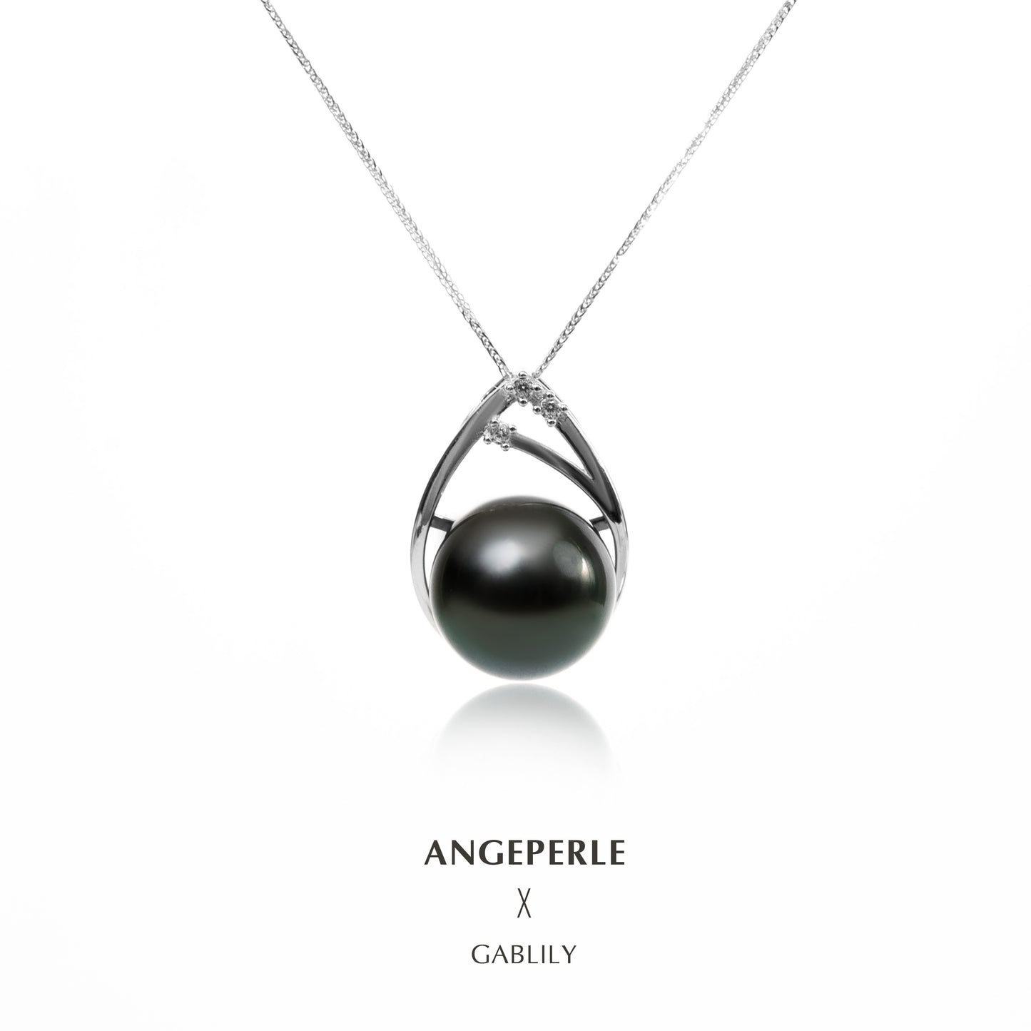 10-11mm Black Cultured Tahitian Pearl 18K Gold Solitaire Pendant by ANGEPERLE