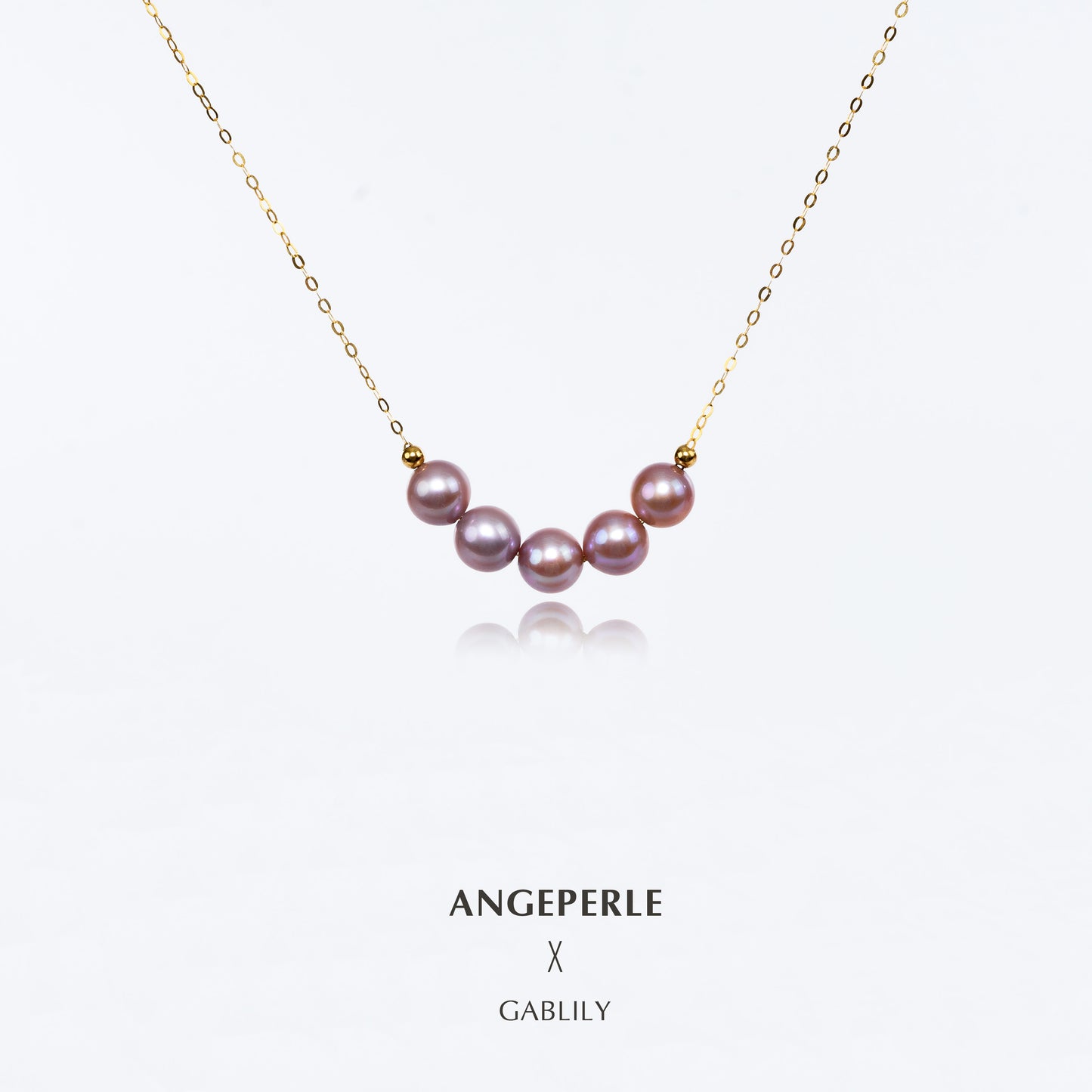 18K Gold Tin Cup Necklace with Flawless Round Lavender Freshwater Pearls, 6-7mm by ANGEPERLE