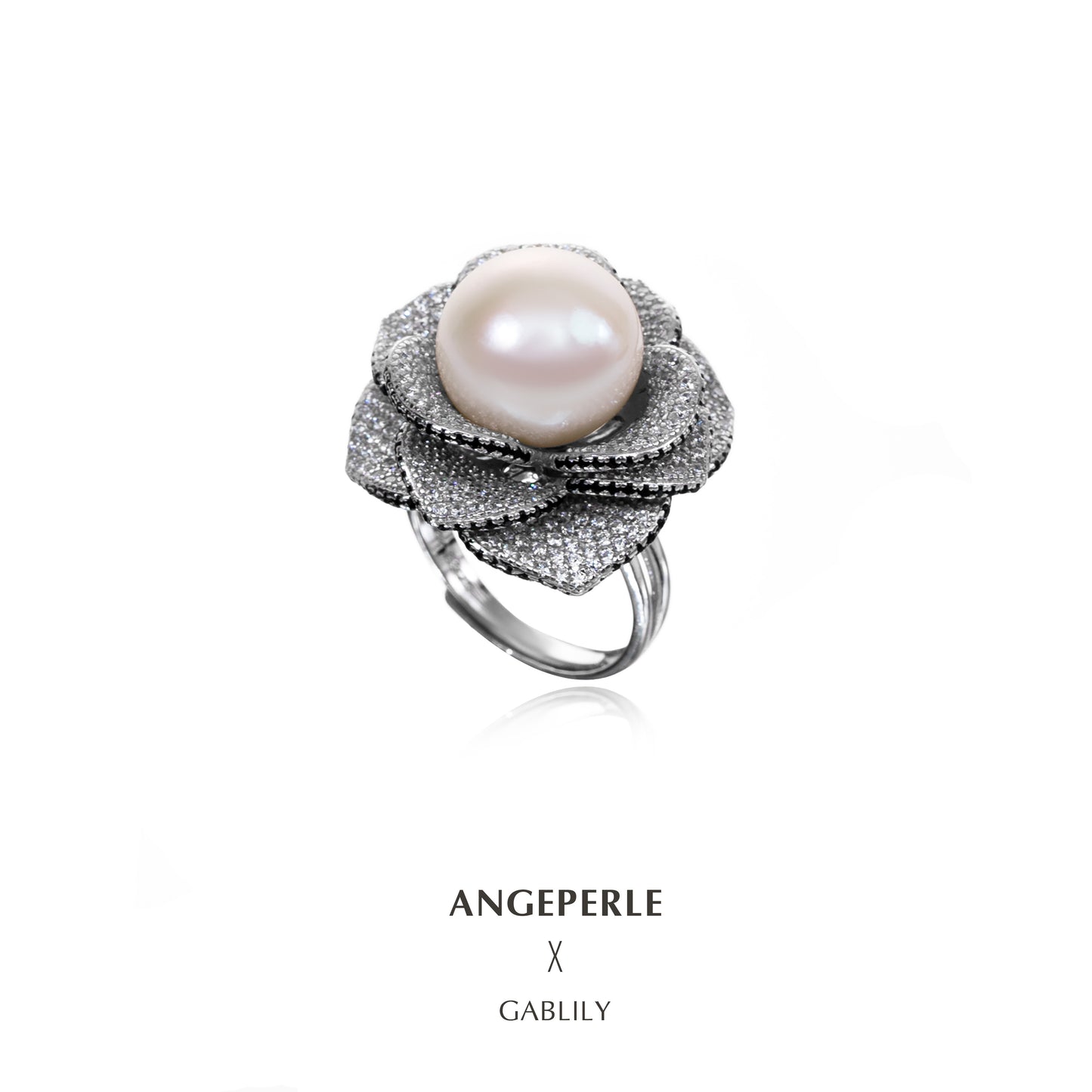 S925 Silver Freshwater AK Pearl Ring "Floral Prosperity",12-13mm Flawless Round by ANGEPERLE