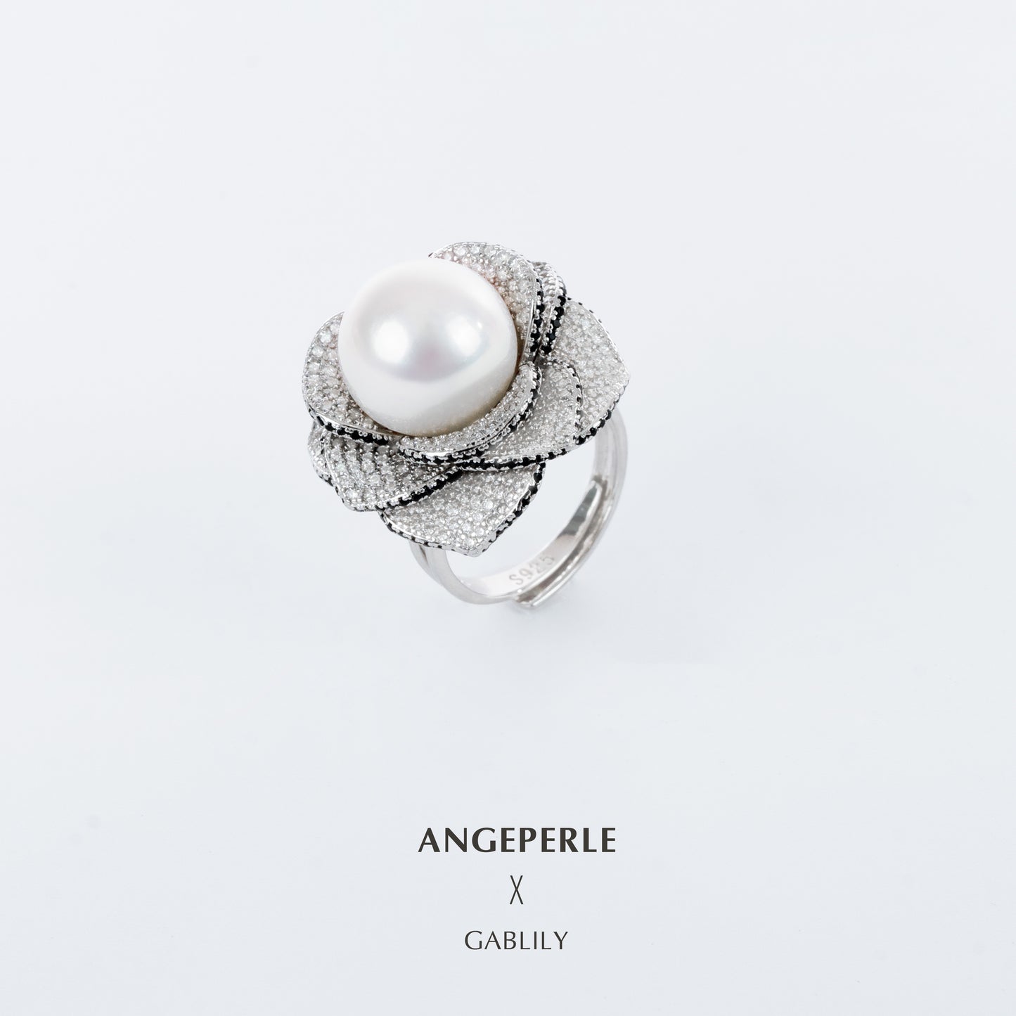 S925 Silver Freshwater AK Pearl Ring "Floral Prosperity",12-13mm Flawless Round by ANGEPERLE