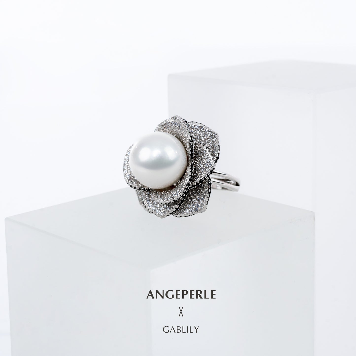 S925 Silver Freshwater AK Pearl Ring "Floral Prosperity",12-13mm Flawless Round by ANGEPERLE