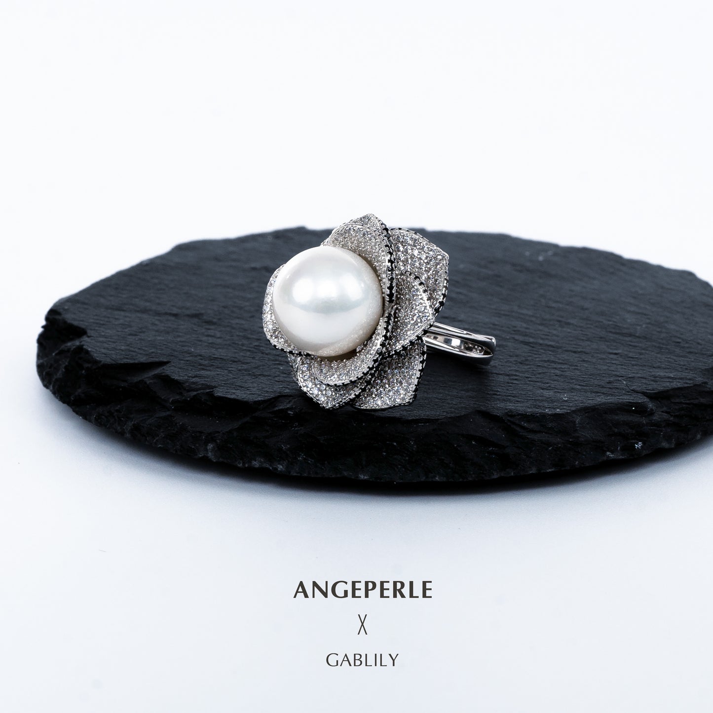 S925 Silver Freshwater AK Pearl Ring "Floral Prosperity",12-13mm Flawless Round by ANGEPERLE