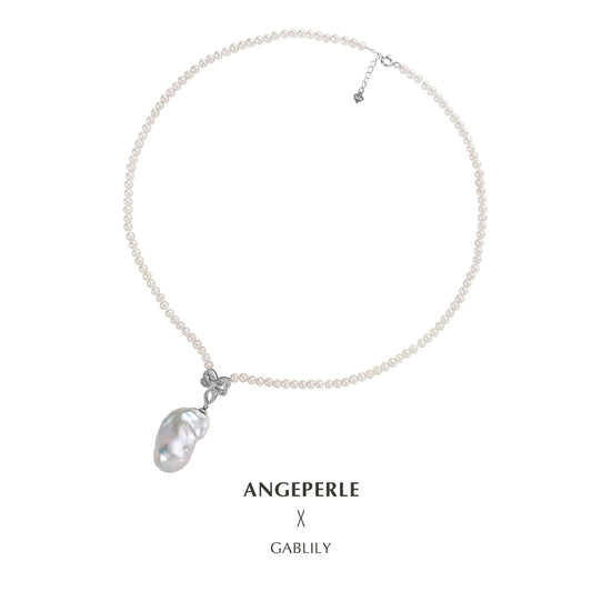 S925 Silver Baroque Pearl Pendant with Flawless 3.5-4mm Freshwater AK Pearls Necklace by ANGEPERLE