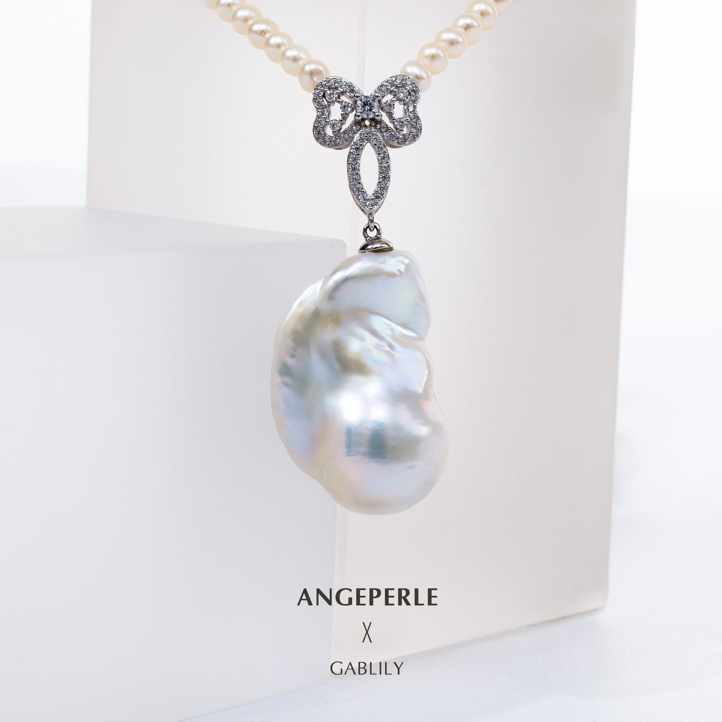 S925 Silver Baroque Pearl Pendant with Flawless 3.5-4mm Freshwater AK Pearls Necklace by ANGEPERLE