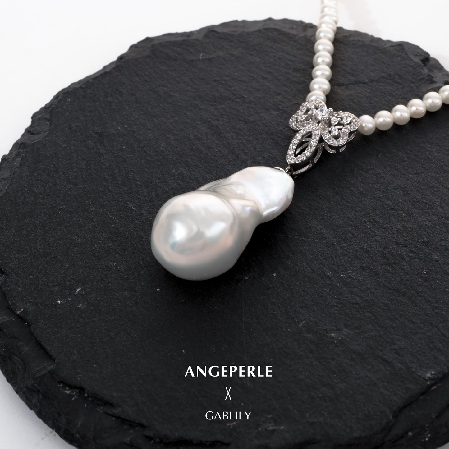 S925 Silver Baroque Pearl Pendant with Flawless 3.5-4mm Freshwater AK Pearls Necklace by ANGEPERLE