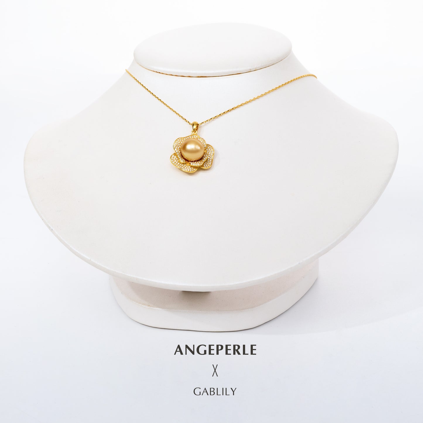 10-11mm Floral South Sea Golden Pearl Solitaire Pendant in S925 Silver by ANGEPERLE