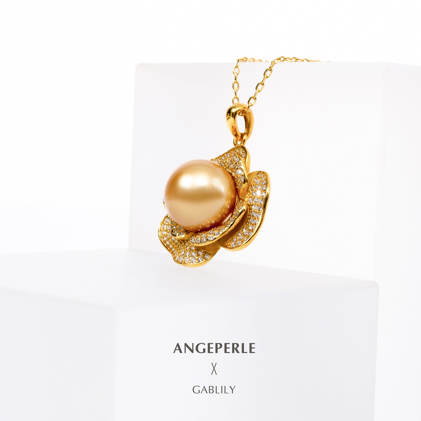 10-11mm Floral South Sea Golden Pearl Solitaire Pendant in S925 Silver by ANGEPERLE