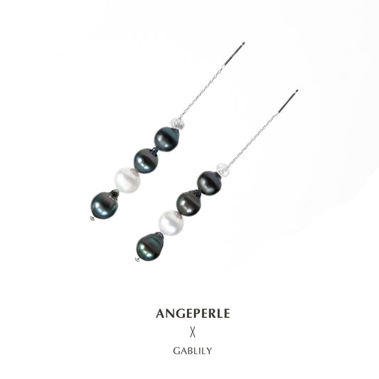 Mixed Tahitian & Freshwater Baroque AK Pearl Thread Earrings in S925 Silver by ANGEPERLE