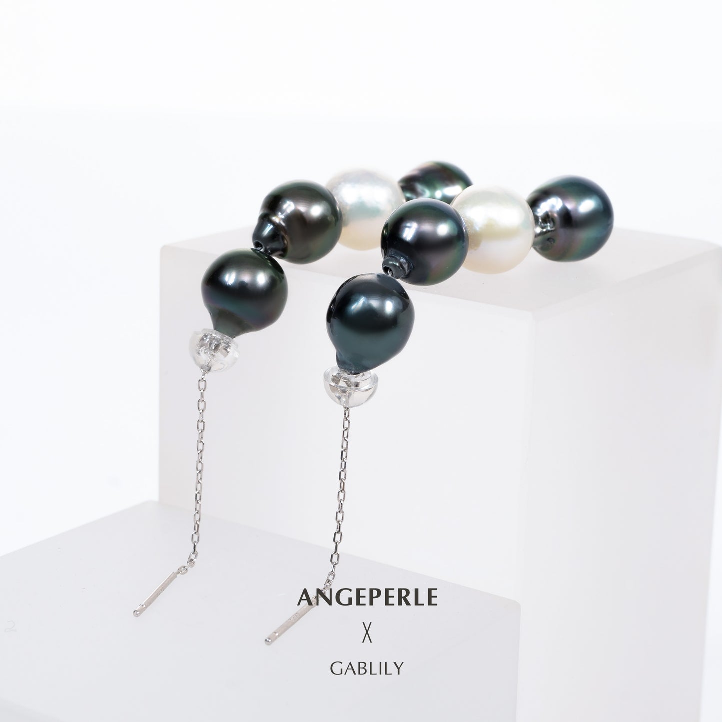 Mixed Tahitian & Freshwater Baroque AK Pearl Thread Earrings in S925 Silver by ANGEPERLE