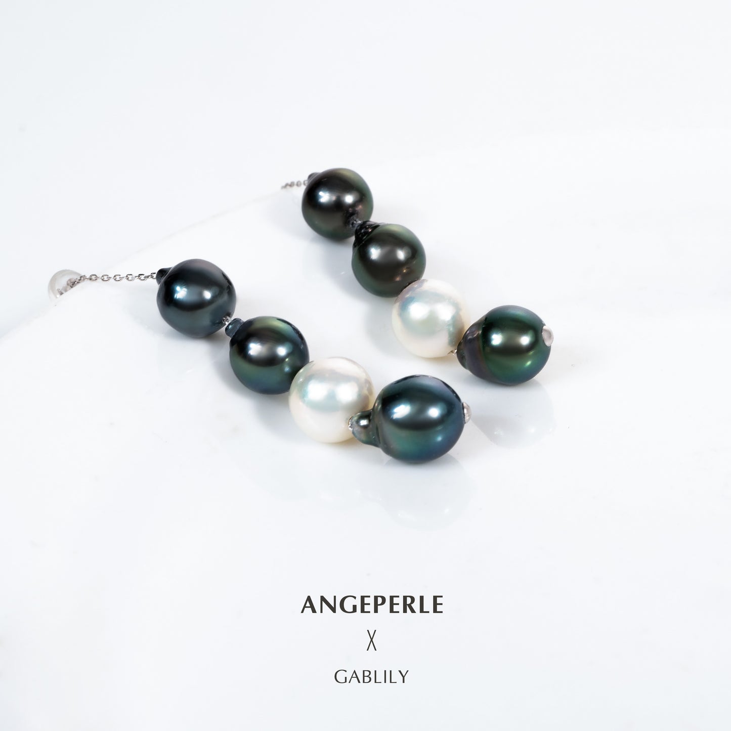 Mixed Tahitian & Freshwater Baroque AK Pearl Thread Earrings in S925 Silver by ANGEPERLE