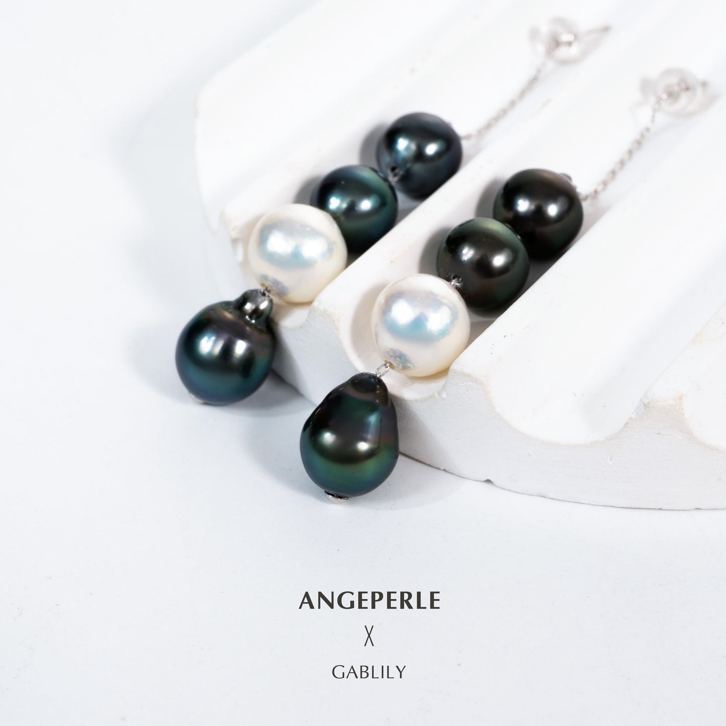 Mixed Tahitian & Freshwater Baroque AK Pearl Thread Earrings in S925 Silver by ANGEPERLE