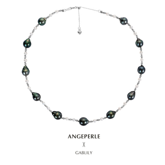 9-11mm Baroque Black Tahitian Pearl Tin Cup Necklace by ANGEPERLE