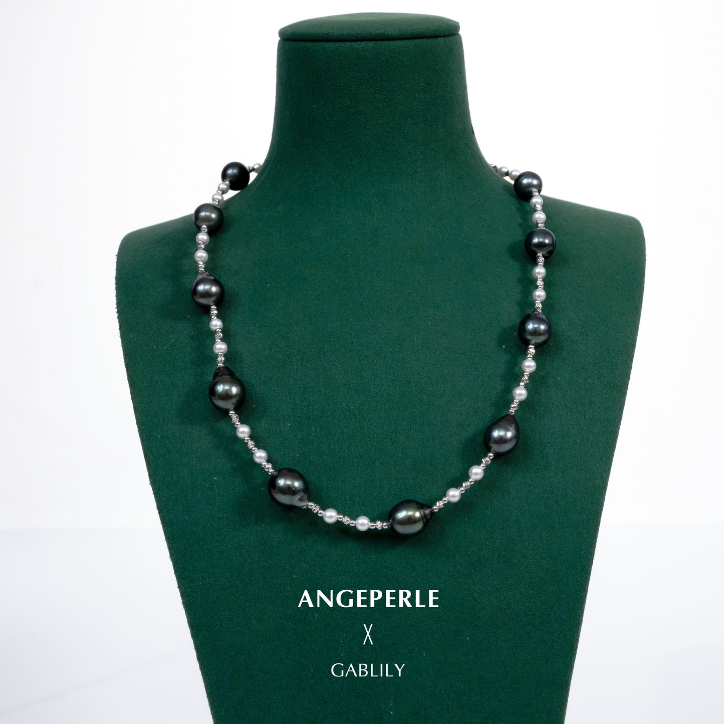 9-11mm Baroque Black Tahitian Pearl Tin Cup Necklace by ANGEPERLE