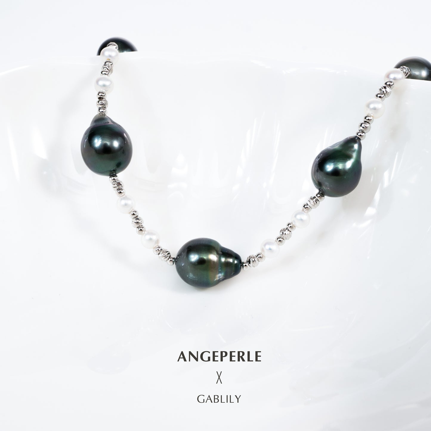 9-11mm Baroque Black Tahitian Pearl Tin Cup Necklace by ANGEPERLE