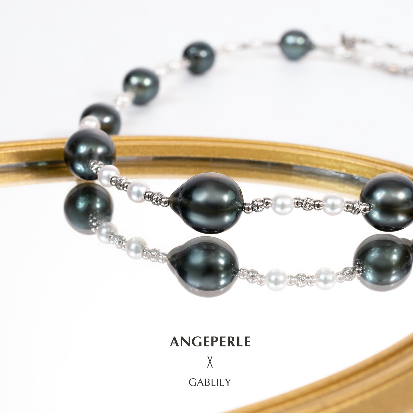 9-11mm Baroque Black Tahitian Pearl Tin Cup Necklace by ANGEPERLE