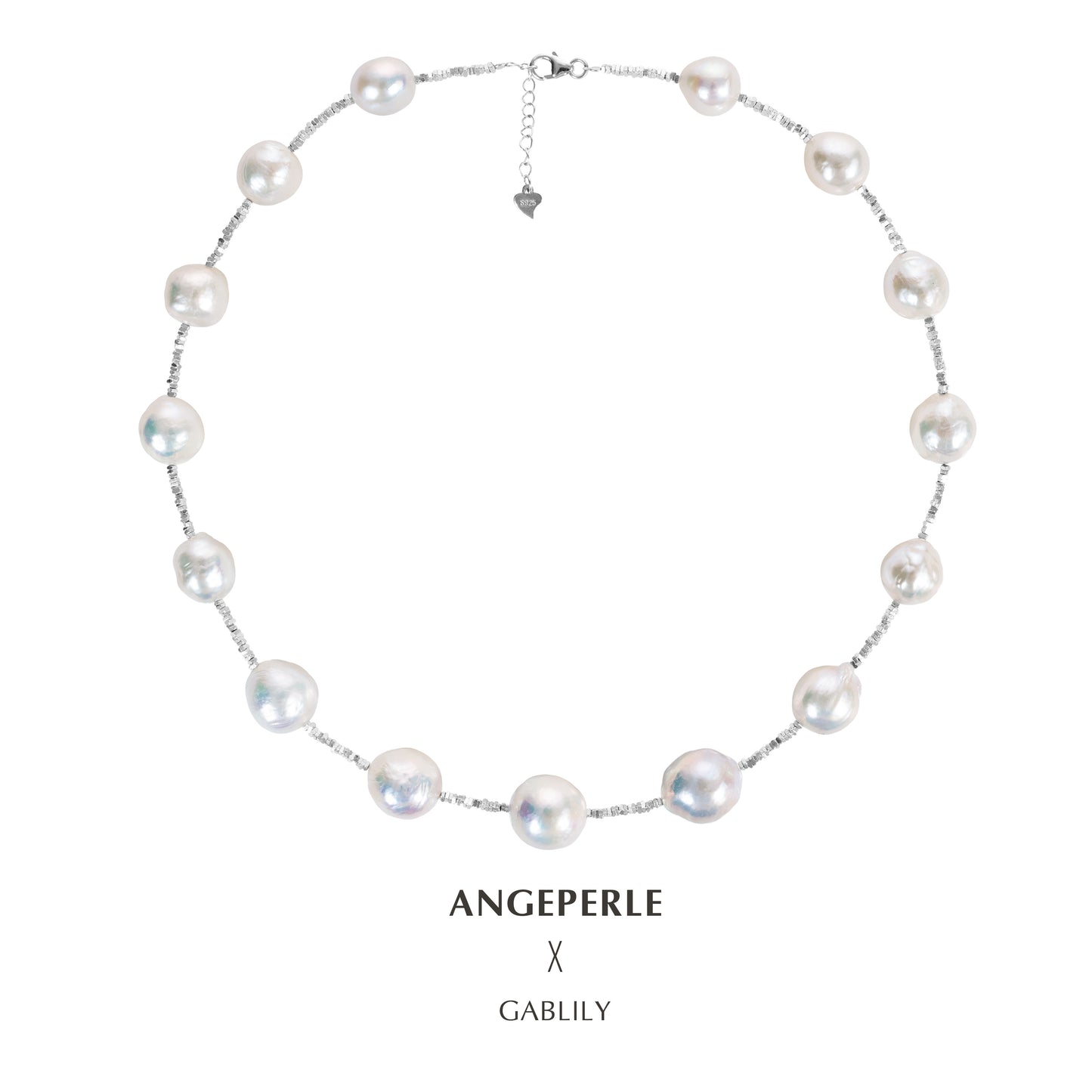 S925 Silver Tin Cup Necklace with Baroque Freshwater AK Pearls, 11-13mm by ANGEPERLE